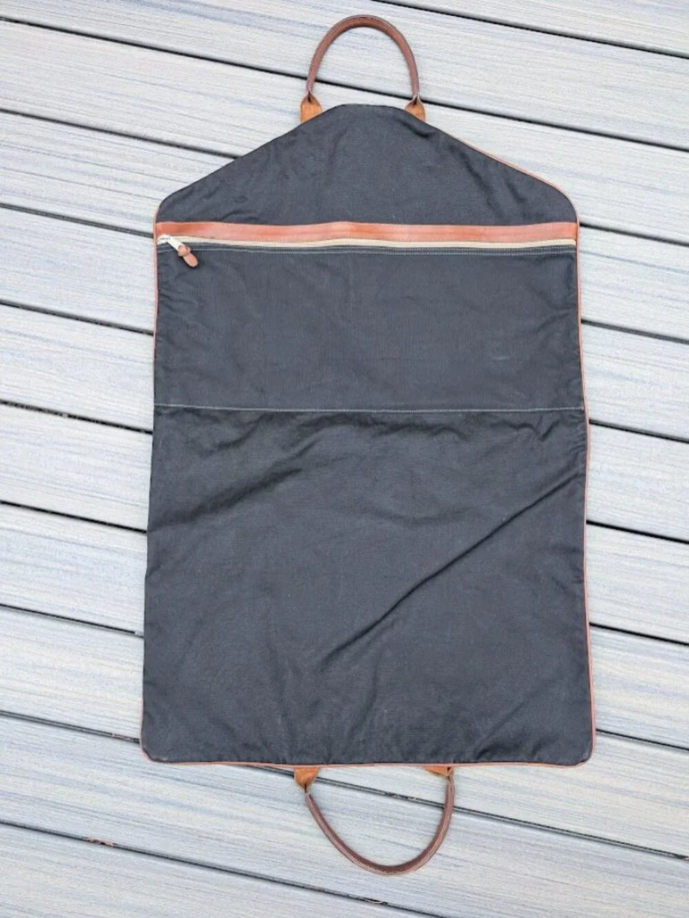 Vtg Better Homes & Gardens Waxed Canvas & Leather Garment Bag Travel Suit Carrie
